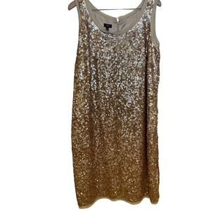 Talbots Sequin Shift Dress 18W Gold Sparkle Glam Party Plus Size Women
